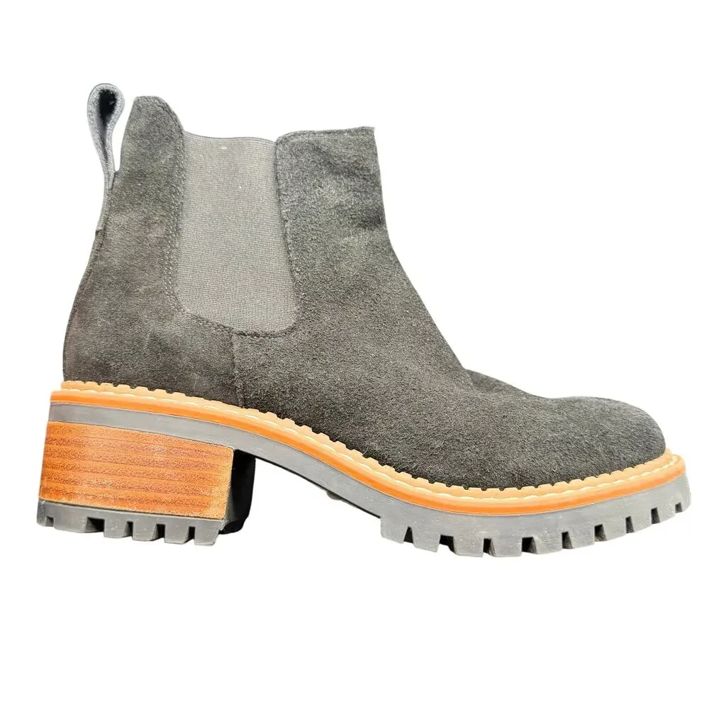 Bertuchi Suede Chelsea Ankle Boots Lug Sole Block Heel EU 39 US 8 8.5